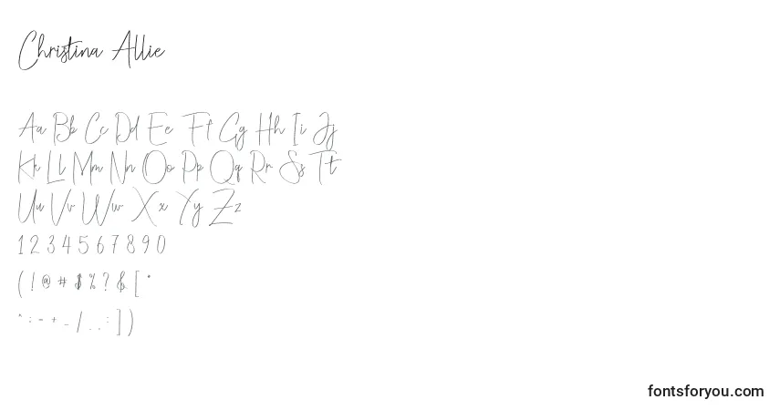 Czcionka Christina Allie – alfabet, cyfry, specjalne znaki