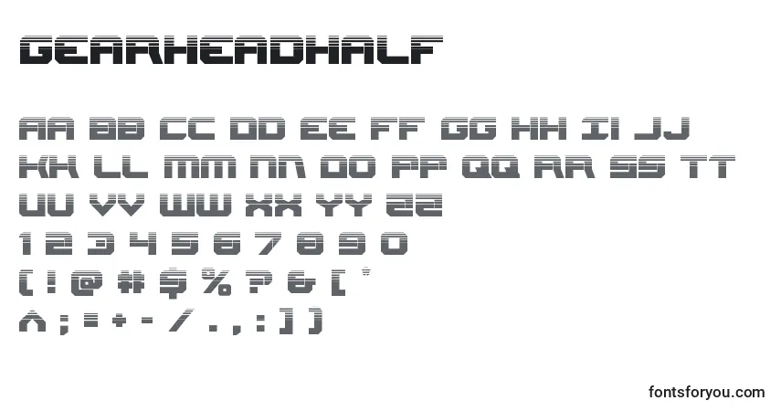 A fonte Gearheadhalf – alfabeto, números, caracteres especiais