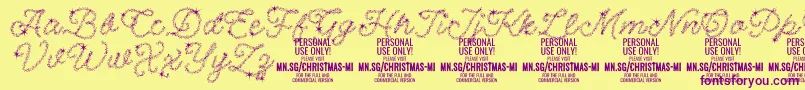 Шрифт ChristmasMiracle PERSONAL – фиолетовые шрифты на жёлтом фоне