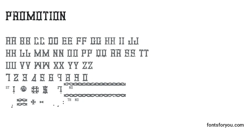 Czcionka Promotion – alfabet, cyfry, specjalne znaki