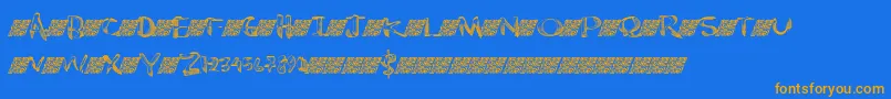 フォントChromest – オレンジ色の文字が青い背景にあります。