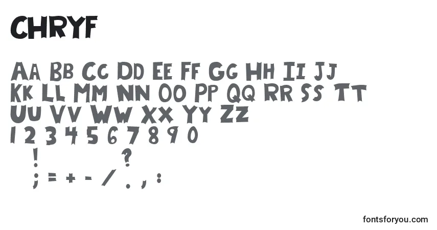 A fonte CHRYF    (123438) – alfabeto, números, caracteres especiais