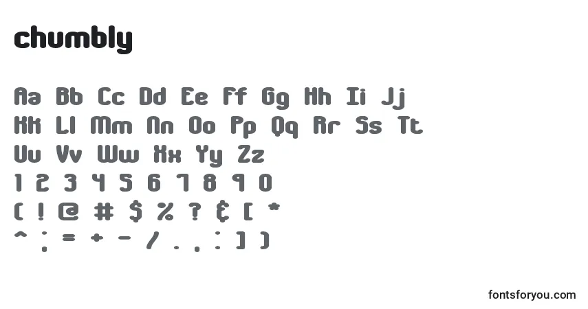 Schriftart Chumbly (123444) – Alphabet, Zahlen, spezielle Symbole