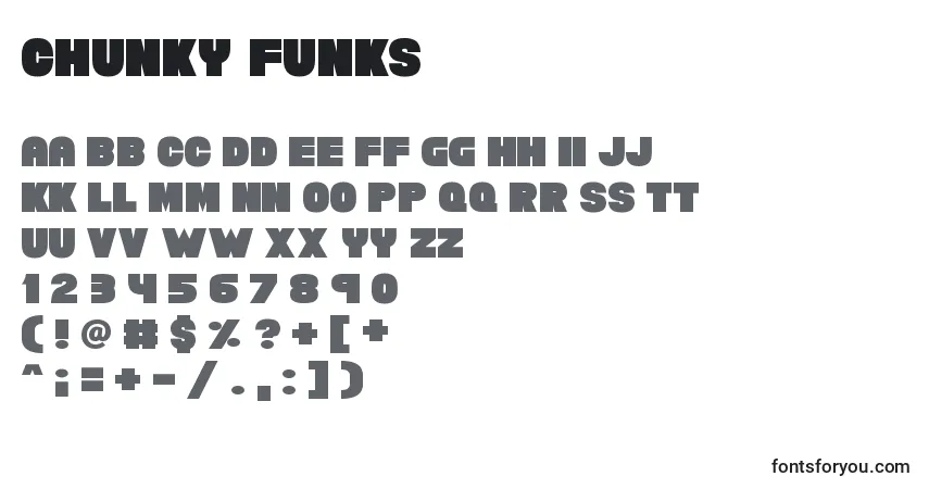 A fonte Chunky Funks (123460) – alfabeto, números, caracteres especiais