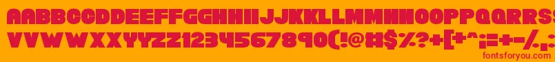 Chunky Funks-Schriftart – Rote Schriften auf orangefarbenem Hintergrund