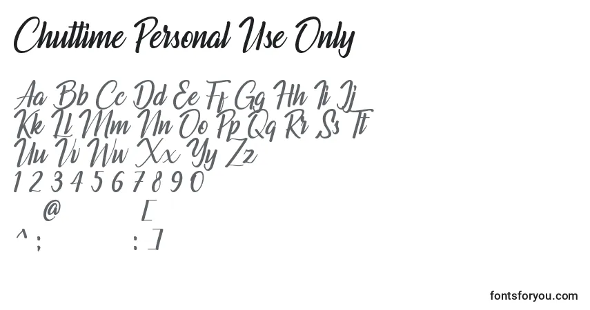 Czcionka Chuttime Personal Use Only – alfabet, cyfry, specjalne znaki