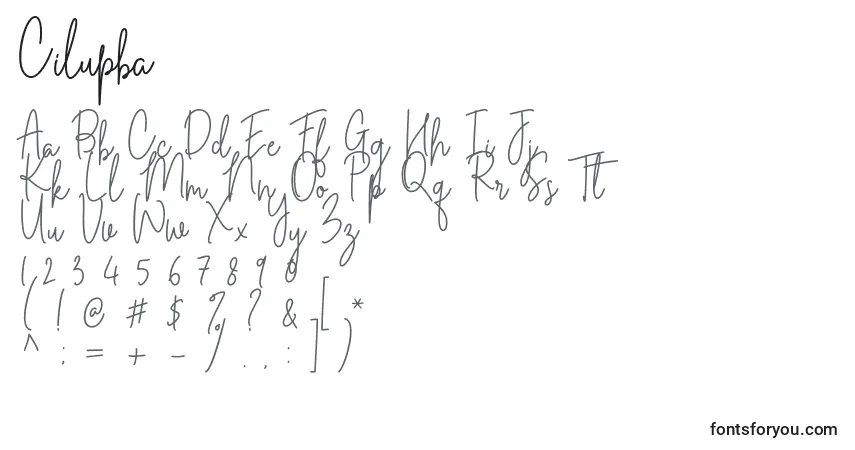 Czcionka Cilupba – alfabet, cyfry, specjalne znaki