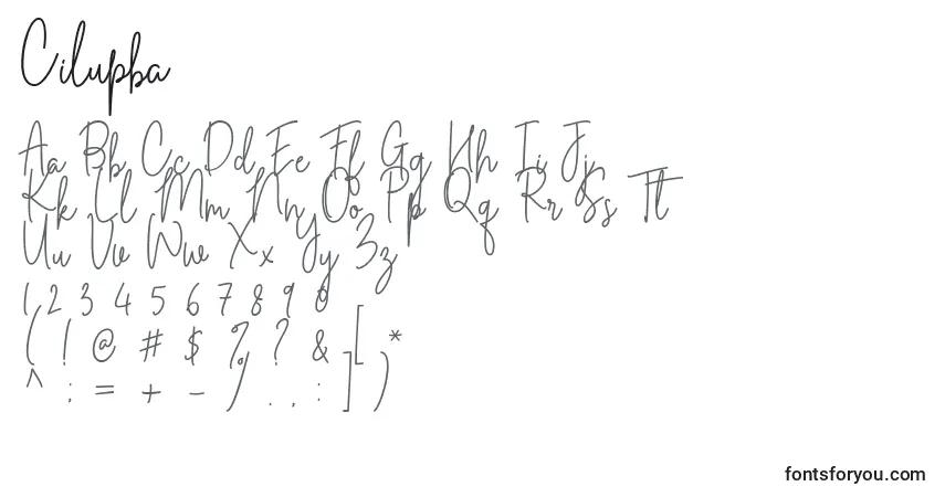 Шрифт Cilupba (123471) – алфавит, цифры, специальные символы