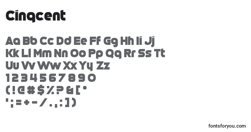 A fonte Cinqcent – alfabeto, números, caracteres especiais