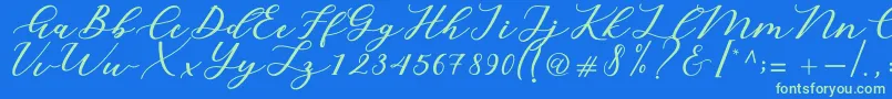 Cintya Script Font – Green Fonts on Blue Background