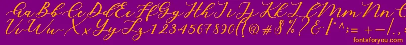 Cintya Script-Schriftart – Orangefarbene Schriften auf violettem Hintergrund