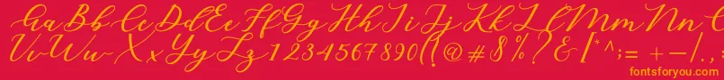 Cintya Script Font – Orange Fonts on Red Background