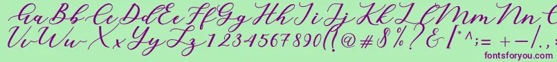 Czcionka Cintya Script – fioletowe czcionki na zielonym tle