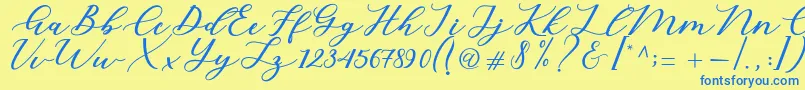 Cintya Script Font – Blue Fonts on Yellow Background