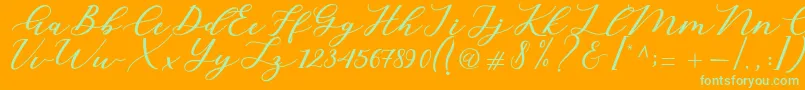 Cintya Script-fontti – vihreät fontit oranssilla taustalla