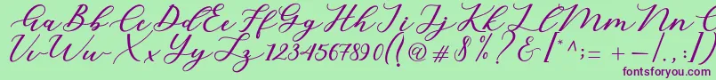 フォントCintya Script – 緑の背景に紫のフォント