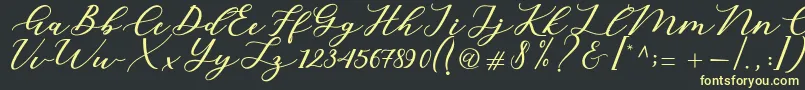 フォントCintya Script – 黒い背景に黄色の文字