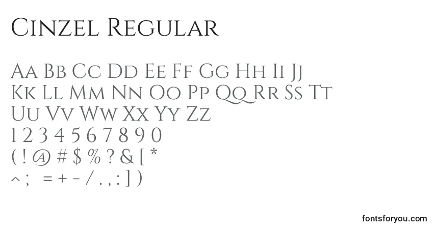 Schriftart Cinzel Regular – Alphabet, Zahlen, spezielle Symbole