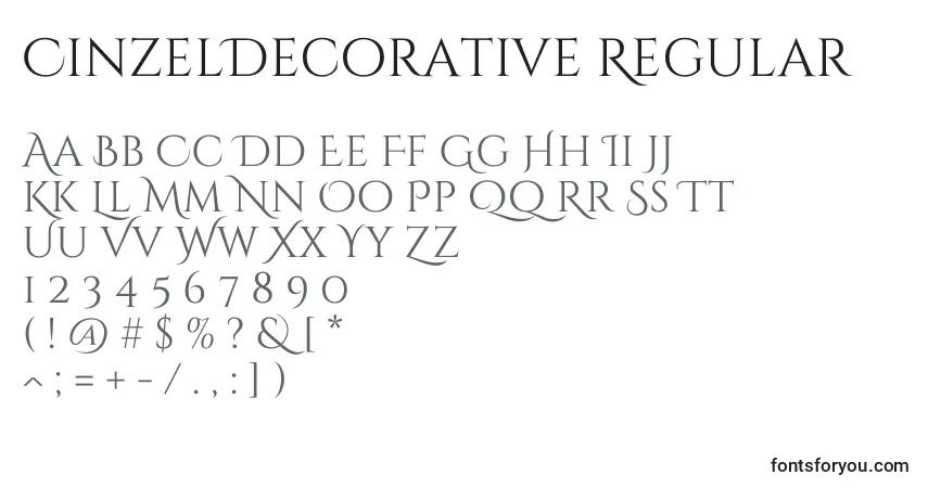 Schriftart CinzelDecorative Regular – Alphabet, Zahlen, spezielle Symbole