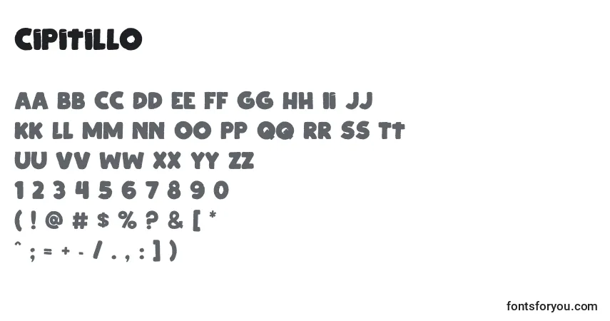 A fonte Cipitillo – alfabeto, números, caracteres especiais