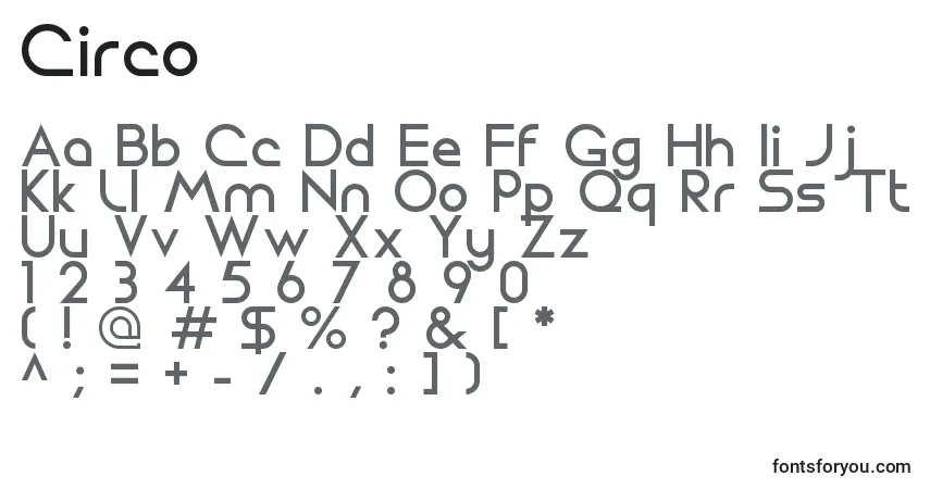 Schriftart Circo (123494) – Alphabet, Zahlen, spezielle Symbole