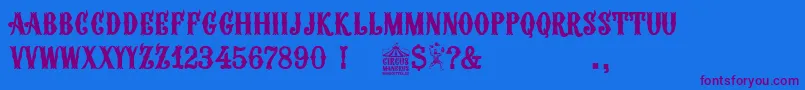 Czcionka Circus Manerus – fioletowe czcionki na niebieskim tle