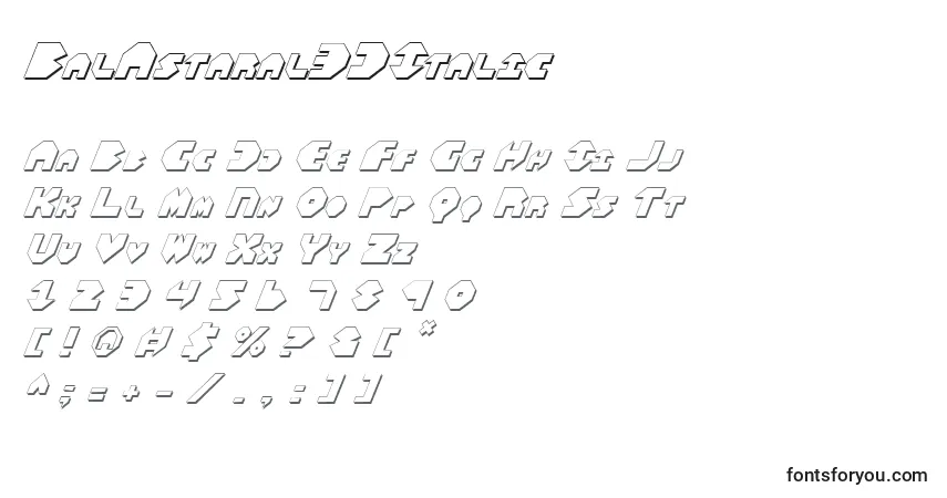 Schriftart BalAstaral3DItalic – Alphabet, Zahlen, spezielle Symbole