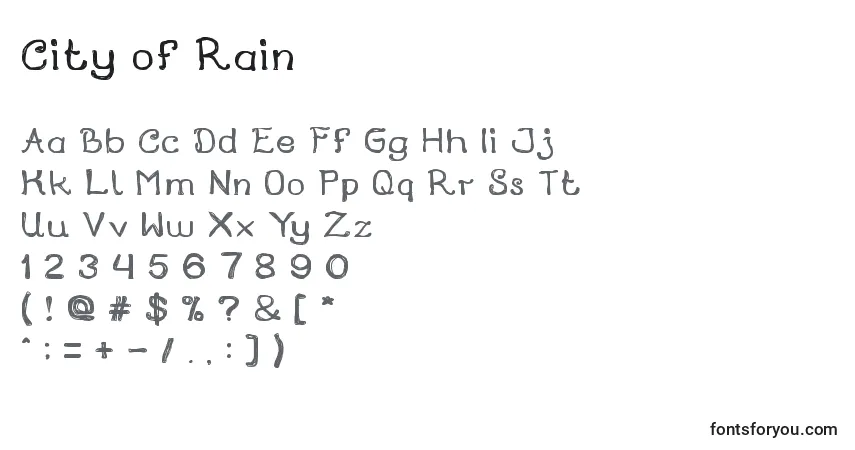 Schriftart City of Rain – Alphabet, Zahlen, spezielle Symbole