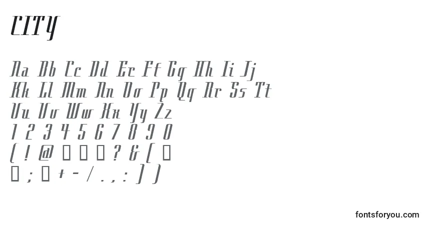Schriftart CITY (123505) – Alphabet, Zahlen, spezielle Symbole