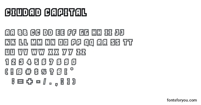 A fonte Ciudad capital – alfabeto, números, caracteres especiais