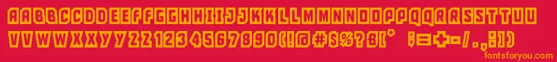 フォントciudad capital – 赤い背景にオレンジの文字