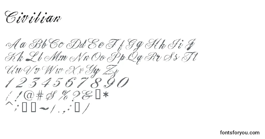Schriftart Civilian (123507) – Alphabet, Zahlen, spezielle Symbole