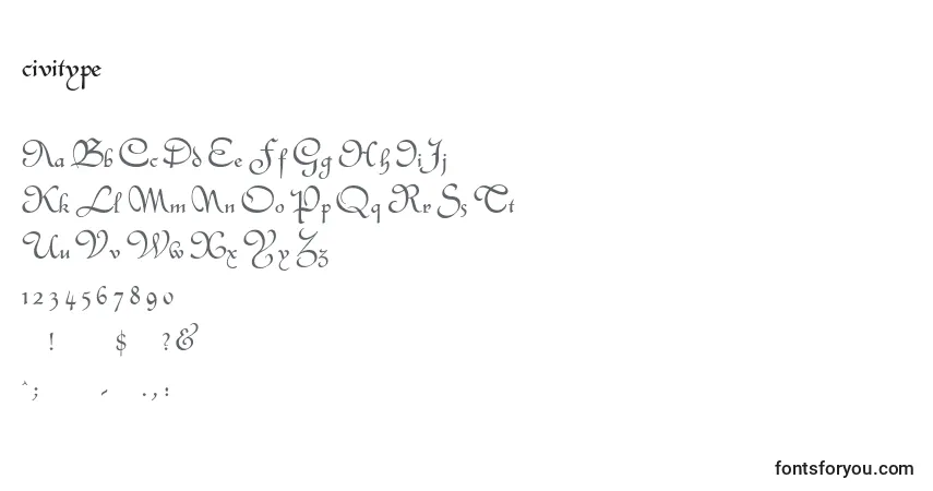 Schriftart Civitype (123508) – Alphabet, Zahlen, spezielle Symbole