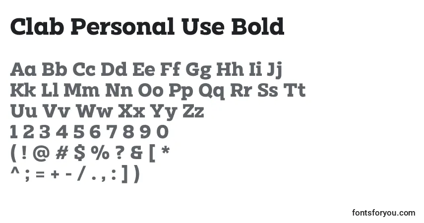 Czcionka Clab Personal Use Bold – alfabet, cyfry, specjalne znaki