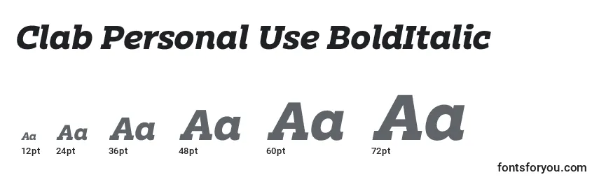 Размеры шрифта Clab Personal Use BoldItalic