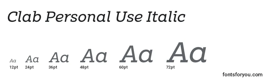 Rozmiary czcionki Clab Personal Use Italic