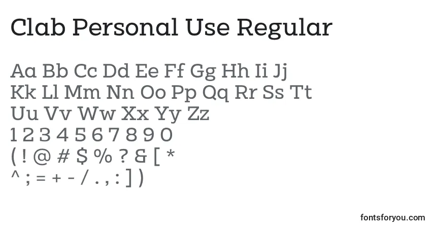 A fonte Clab Personal Use Regular – alfabeto, números, caracteres especiais