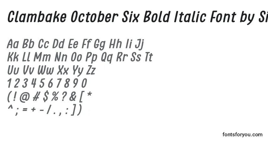 A fonte Clambake October Six Bold Italic Font by Situjuh 7NTypes – alfabeto, números, caracteres especiais