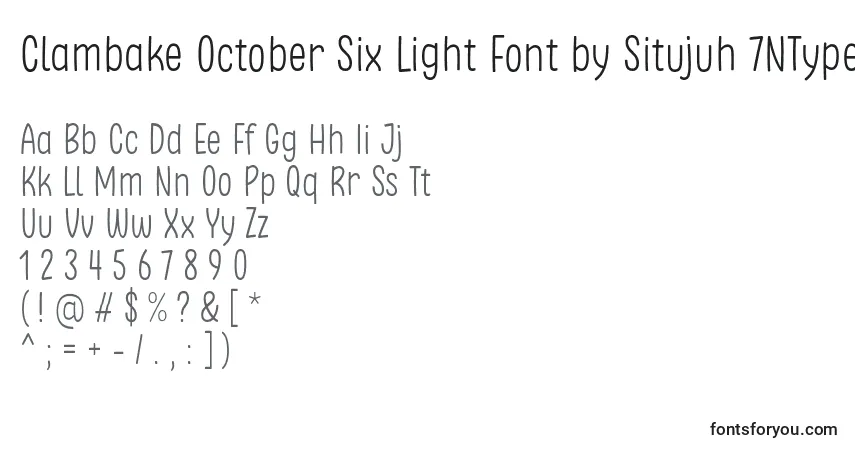 Schriftart Clambake October Six Light Font by Situjuh 7NTypes – Alphabet, Zahlen, spezielle Symbole