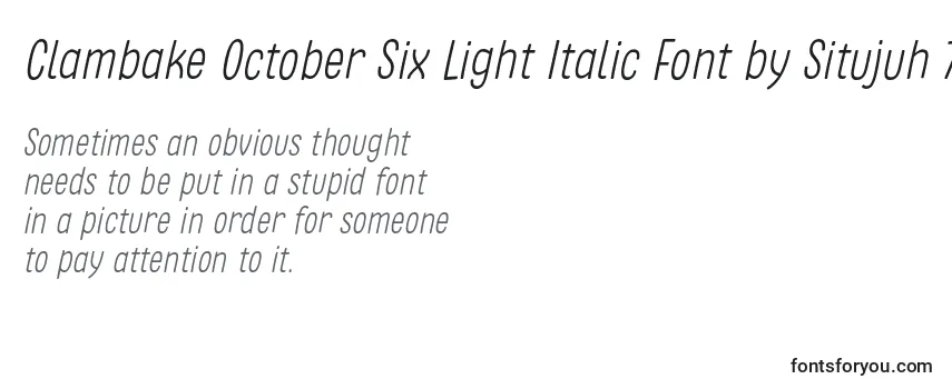 Przegląd czcionki Clambake October Six Light Italic Font by Situjuh 7NTypes