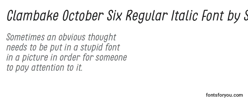 Überblick über die Schriftart Clambake October Six Regular Italic Font by Situjuh 7NTypes