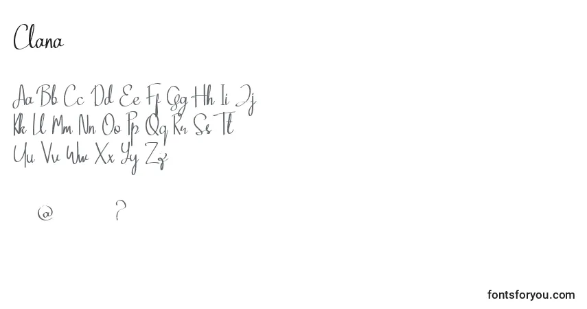 Schriftart Clana (123525) – Alphabet, Zahlen, spezielle Symbole