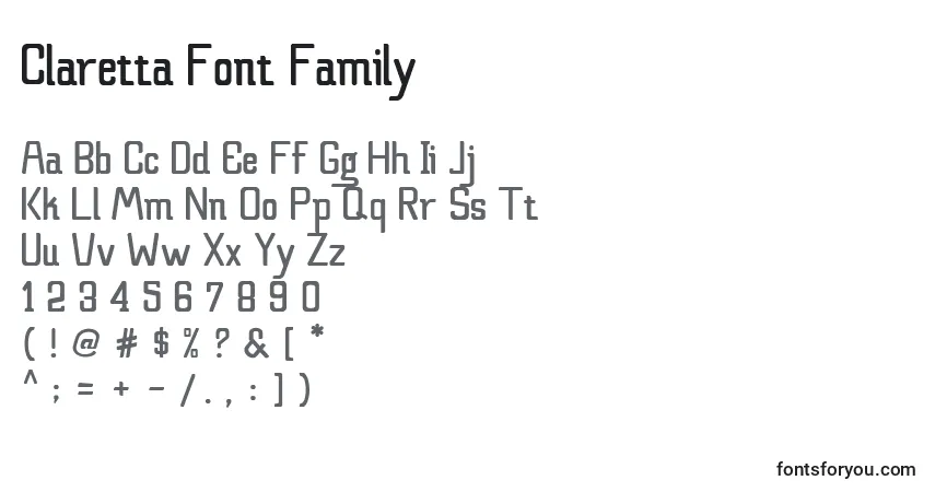 Claretta Font Family-fontti – aakkoset, numerot, erikoismerkit