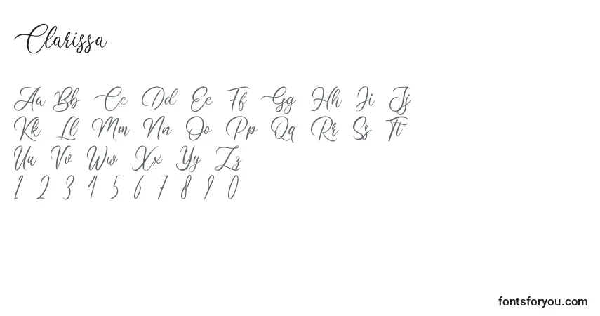 Czcionka Clarissa – alfabet, cyfry, specjalne znaki