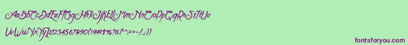 Fonte Clarraph Script Personal Use – fontes roxas em um fundo verde