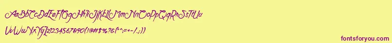 Clarraph Script Personal Use-Schriftart – Violette Schriften auf gelbem Hintergrund