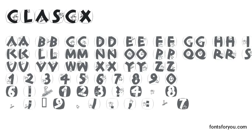 Czcionka CLASCX   – alfabet, cyfry, specjalne znaki