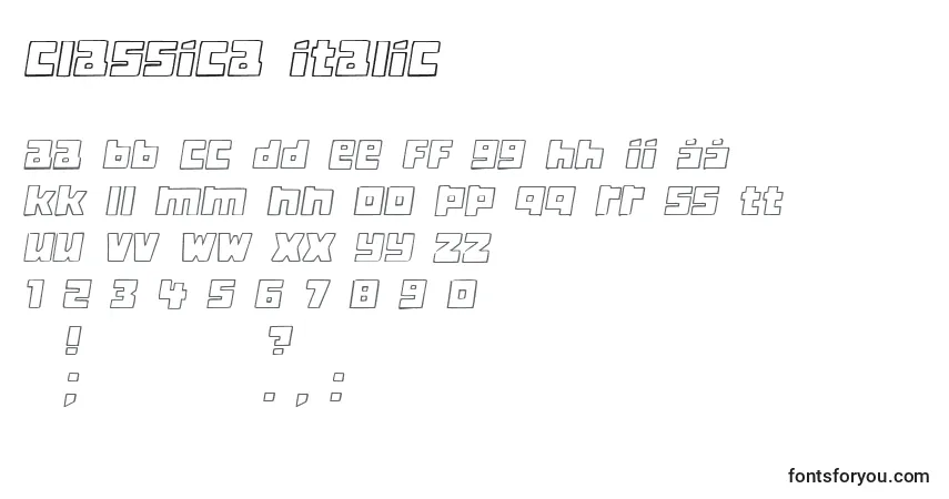 Шрифт Classica Italic – алфавит, цифры, специальные символы