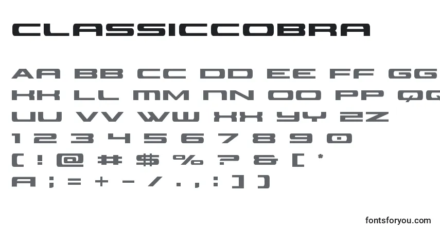 A fonte Classiccobra (123542) – alfabeto, números, caracteres especiais