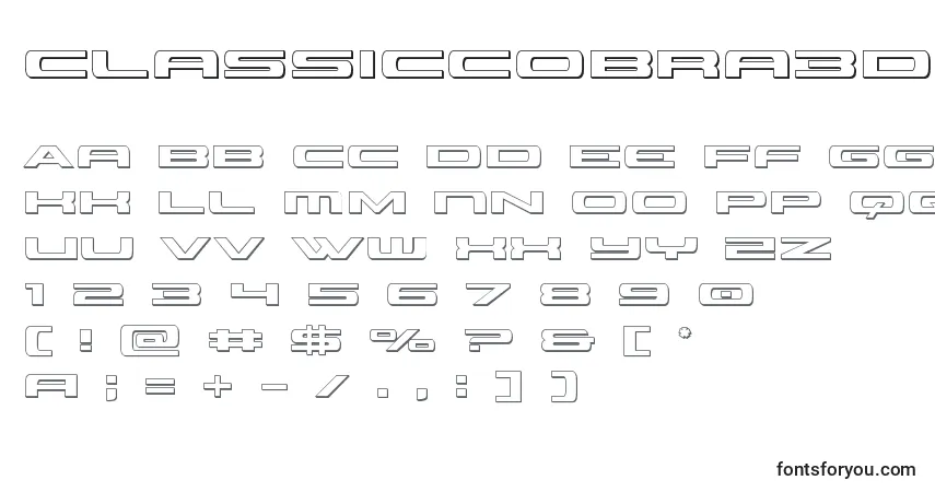 A fonte Classiccobra3d (123543) – alfabeto, números, caracteres especiais